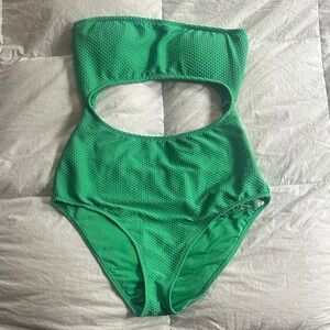 aerie Green Textured Cutout One-Piece Swimsuit